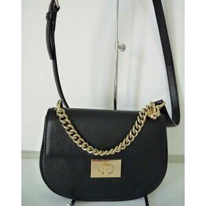 Kate Spade "Rita" Black Leather Satchel Cross-Body Turnlock Closure Chain Strap